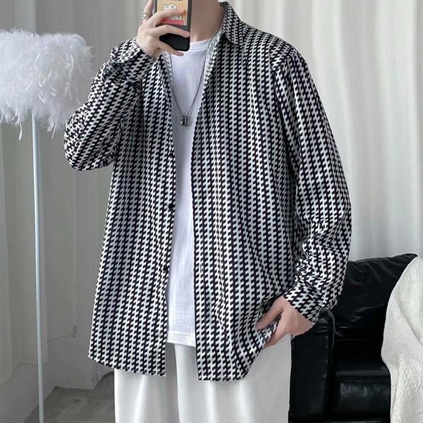 あり 柄シャツ 幾何柄 ストライプ柄 長袖シャツ 白 大きいサイズ 韓国 シャツ 秋服 ヒップホップ ビッグシルエット 黒 春服 衣装 ダンス 個性的 総柄 服 