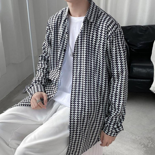 あり 柄シャツ 幾何柄 ストライプ柄 長袖シャツ 白 大きいサイズ 韓国 シャツ 秋服 ヒップホップ ビッグシルエット 黒 春服 衣装 ダンス 個性的 総柄 服 