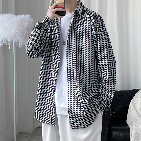 あり 柄シャツ 幾何柄 ストライプ柄 長袖シャツ 白 大きいサイズ 韓国 シャツ 秋服 ヒップホップ ビッグシルエット 黒 春服 衣装 ダンス 個性的 総柄 服 