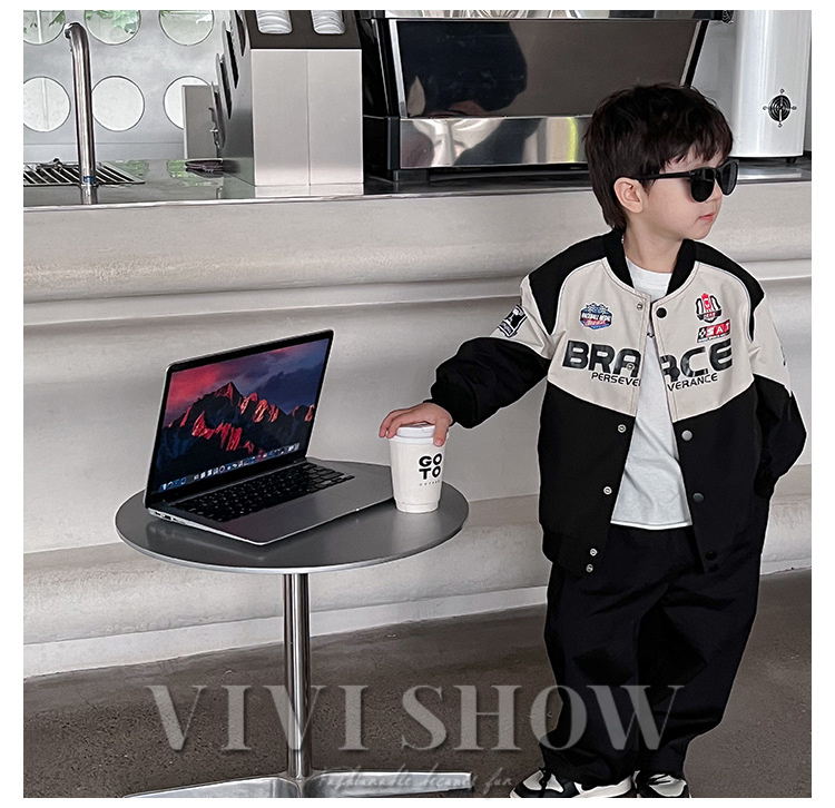 キッズ アウター 長袖 トップス シンプル カジュアル 動きやすい あわせやすい ジャンパー おしゃれ ゆったり ポケット 着やすい レーサー風 