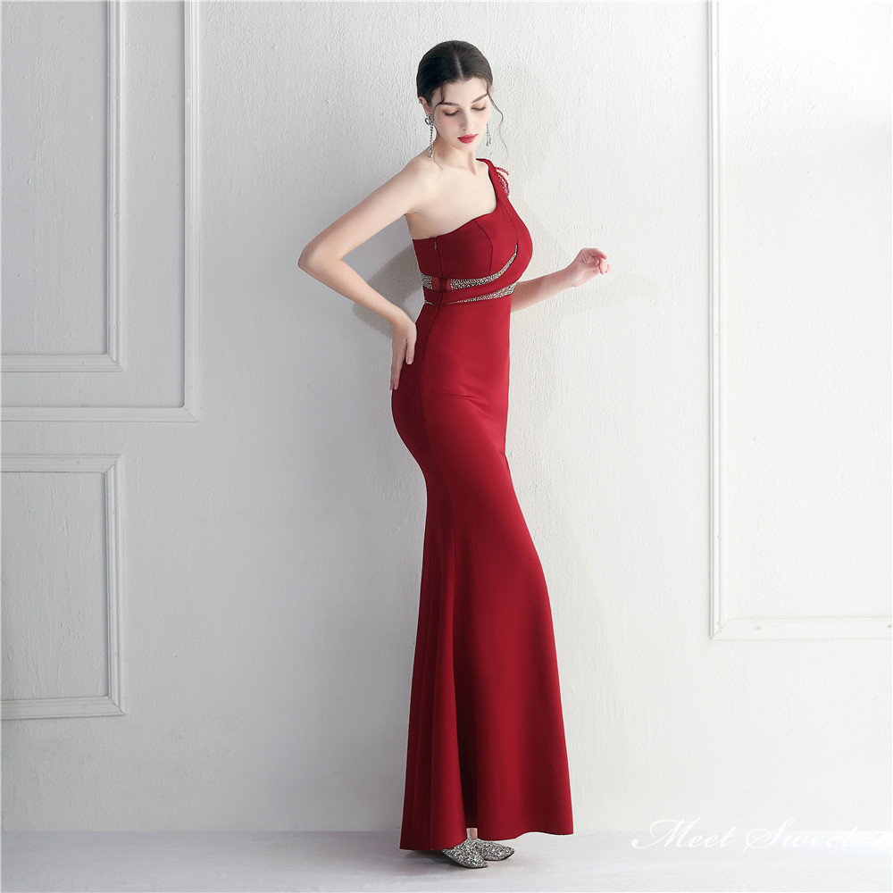 カラードレス マーメイドドレス パーティードレス イブニングドレス ワンショルダー スリット 発表会 ウェディングドレス 結婚式 ファスナー ビーズ 二次会 