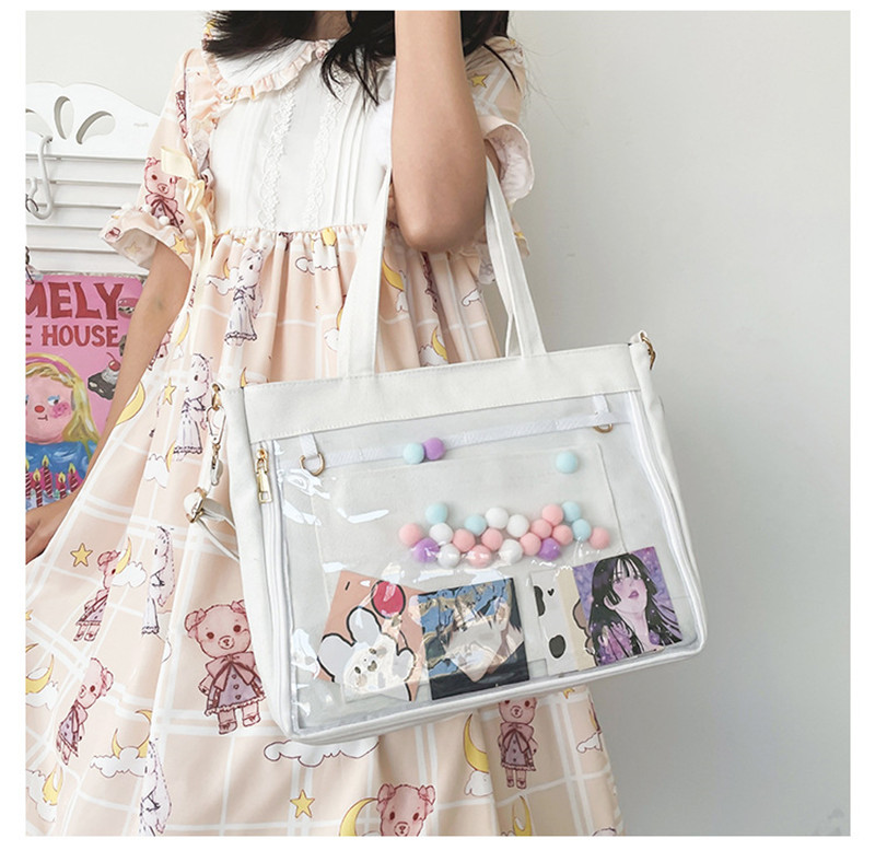 トートバッグ 大容量 A4 クリアバッグ ショルダー 2WAY ファスナー付き 大きめ ショルダーバッグ 仕切り 肩掛け 手提げ レディース 通学 