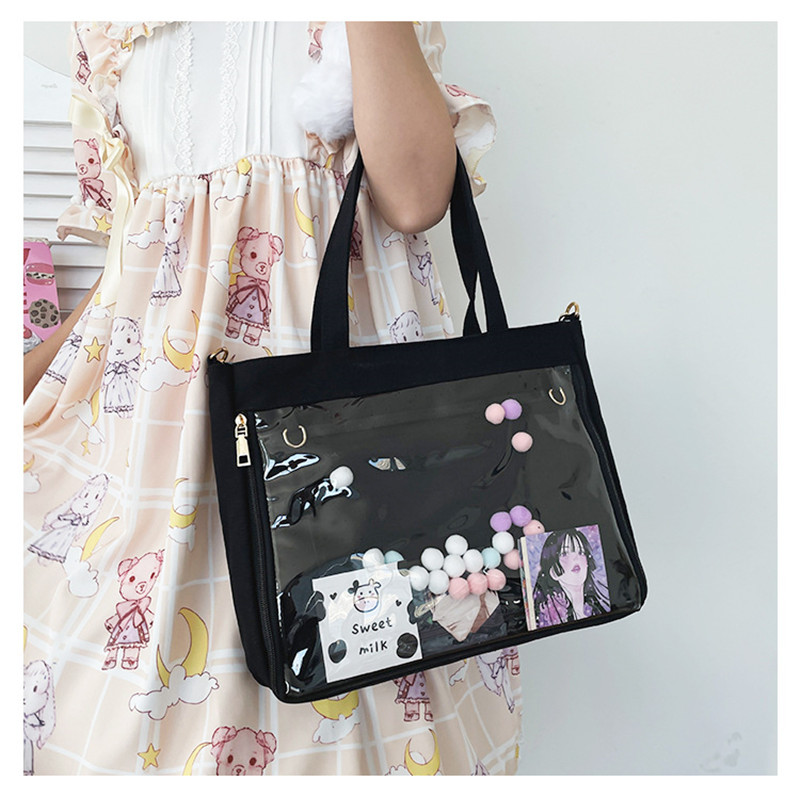 トートバッグ 大容量 A4 クリアバッグ ショルダー 2WAY ファスナー付き 大きめ ショルダーバッグ 仕切り 肩掛け 手提げ レディース 通学 