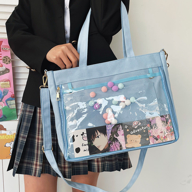 トートバッグ 大容量 A4 クリアバッグ ショルダー 2WAY ファスナー付き 大きめ ショルダーバッグ 仕切り 肩掛け 手提げ レディース 通学 