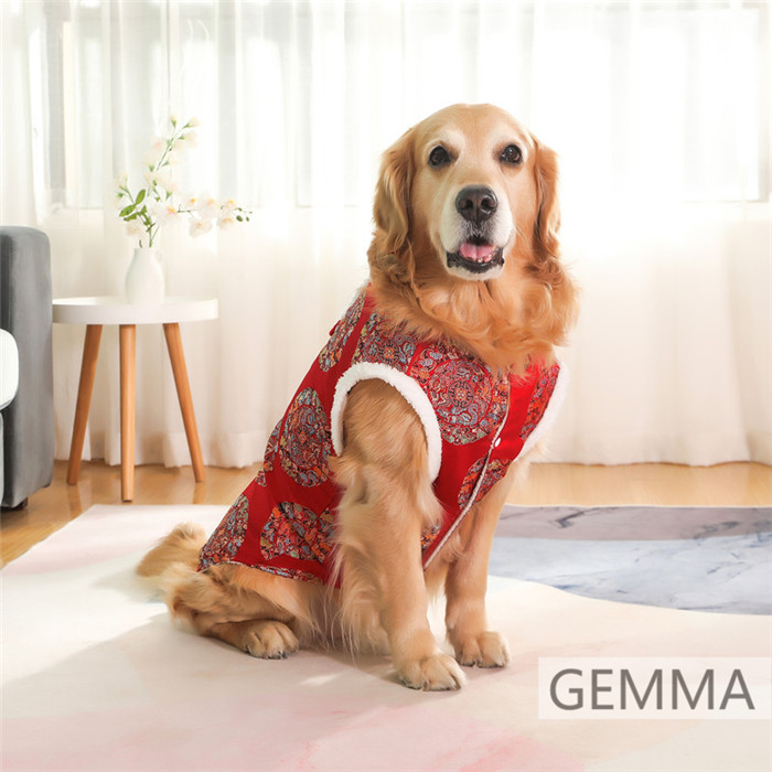 犬服 チャイナ風 大型犬 中型犬 レッド イエロー 暖かい ドッグウェア 可愛い 犬の服 猫服 小型犬 ペットウェア 春節 いぬ 