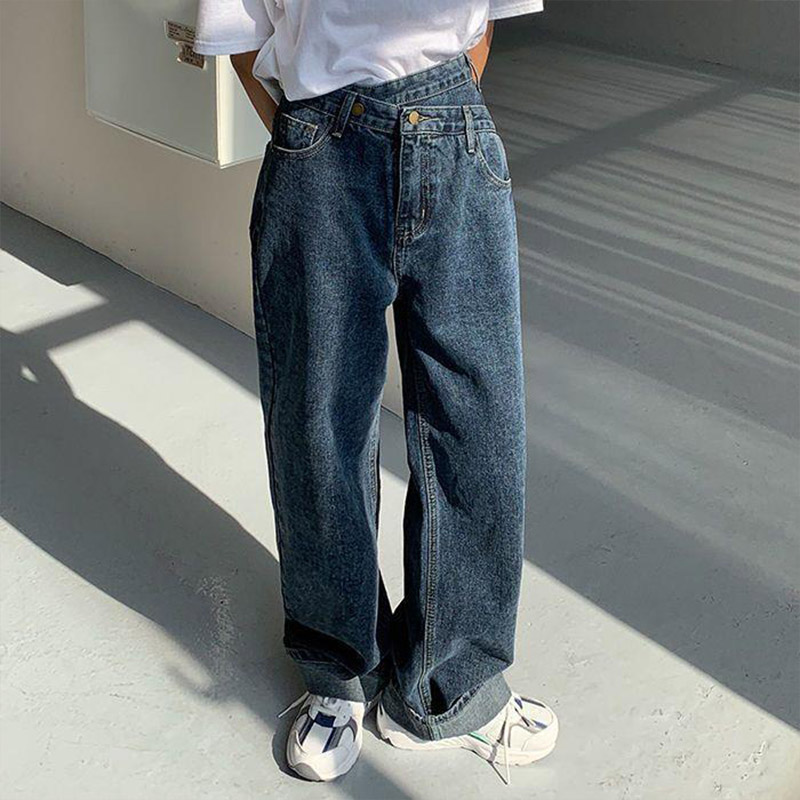 デニム レディース パンツ ストレート デニムパンツ ワイドパンツ 美脚 ボゴムストレッチ ハイウエスト 脚長 