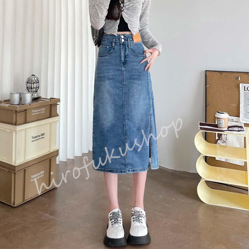 デニムスカート レディース タイトスカート マキシ丈スカート ハイウエスト 大きいサイズ おしゃれ 美脚 春秋 お洒落 ボスリット入り 着痩せ 