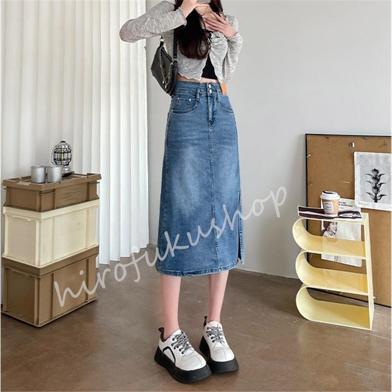 デニムスカート レディース タイトスカート マキシ丈スカート ハイウエスト 大きいサイズ おしゃれ 美脚 春秋 お洒落 ボスリット入り 着痩せ 