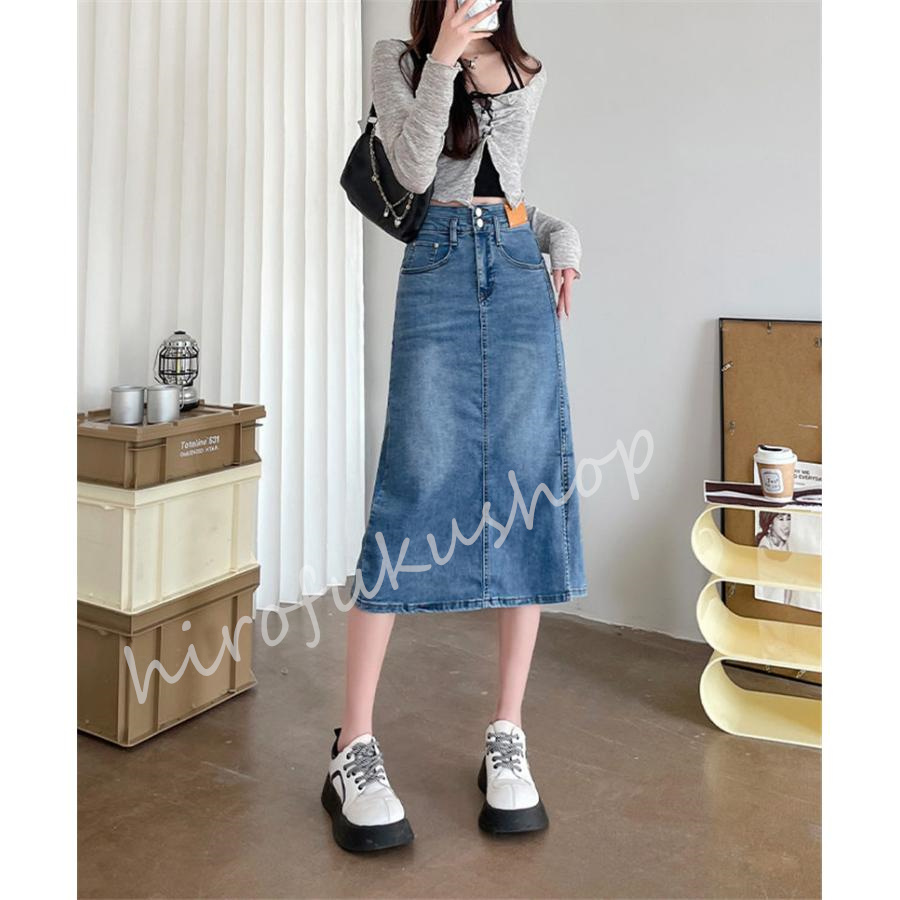 デニムスカート レディース タイトスカート マキシ丈スカート ハイウエスト 大きいサイズ おしゃれ 美脚 春秋 お洒落 ボスリット入り 着痩せ 