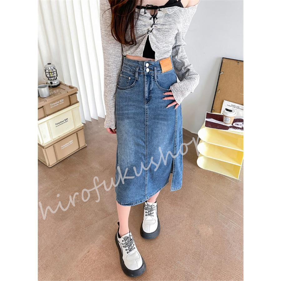 デニムスカート レディース タイトスカート マキシ丈スカート ハイウエスト 大きいサイズ おしゃれ 美脚 春秋 お洒落 ボスリット入り 着痩せ 