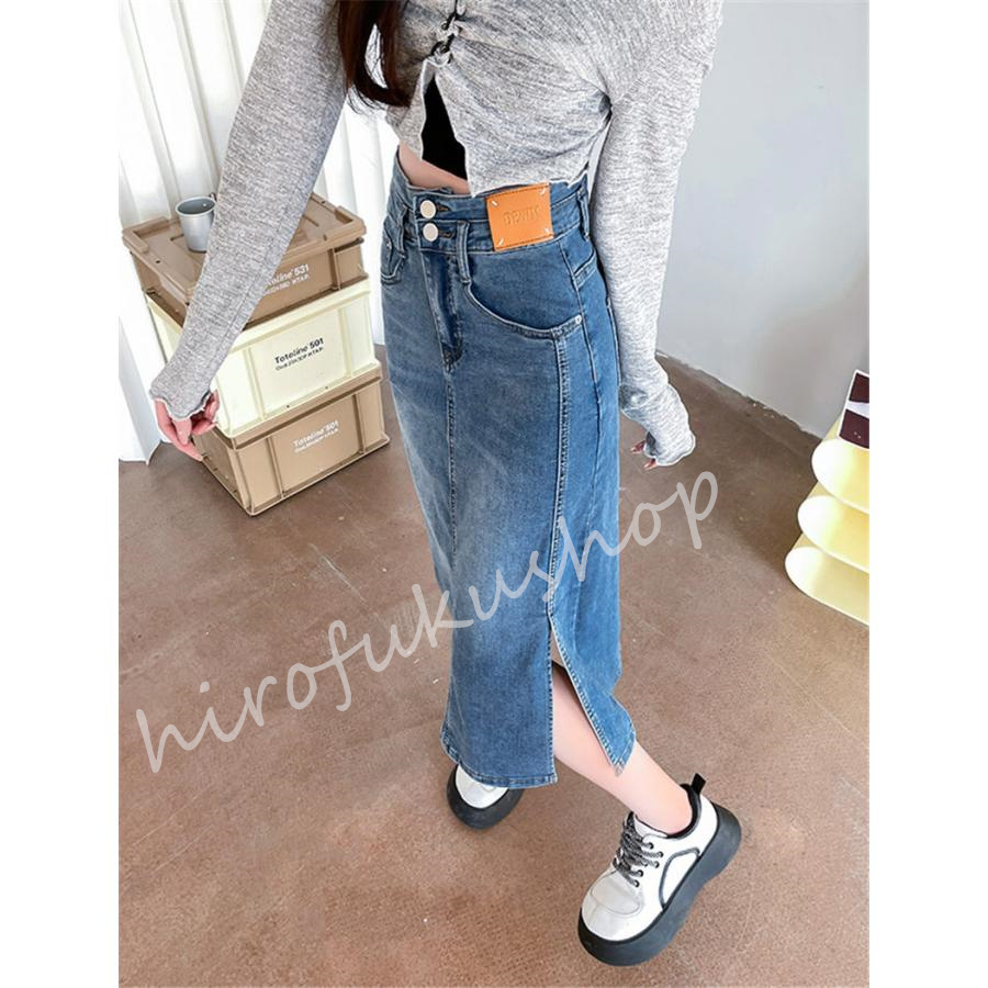 デニムスカート レディース タイトスカート マキシ丈スカート ハイウエスト 大きいサイズ おしゃれ 美脚 春秋 お洒落 ボスリット入り 着痩せ 