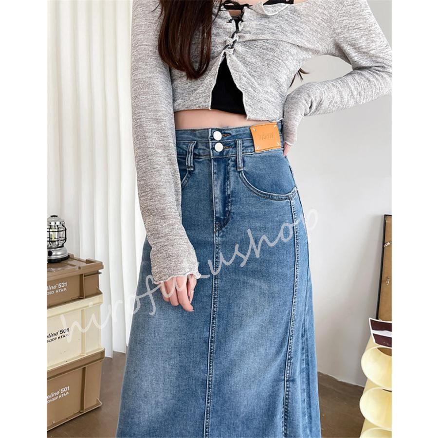 デニムスカート レディース タイトスカート マキシ丈スカート ハイウエスト 大きいサイズ おしゃれ 美脚 春秋 お洒落 ボスリット入り 着痩せ 