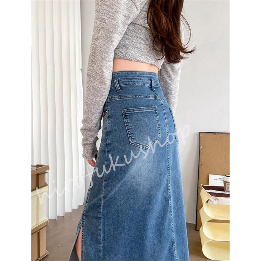 デニムスカート レディース タイトスカート マキシ丈スカート ハイウエスト 大きいサイズ おしゃれ 美脚 春秋 お洒落 ボスリット入り 着痩せ 
