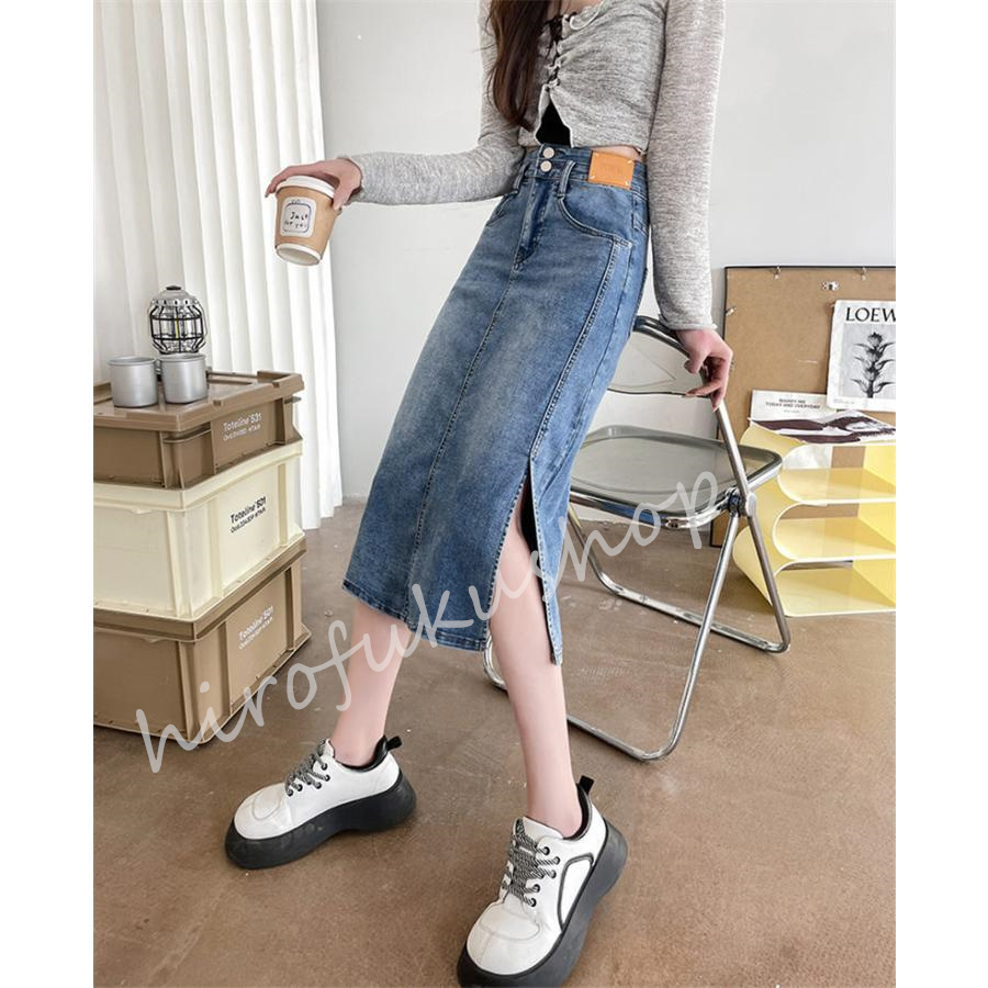 デニムスカート レディース タイトスカート マキシ丈スカート ハイウエスト 大きいサイズ おしゃれ 美脚 春秋 お洒落 ボスリット入り 着痩せ 