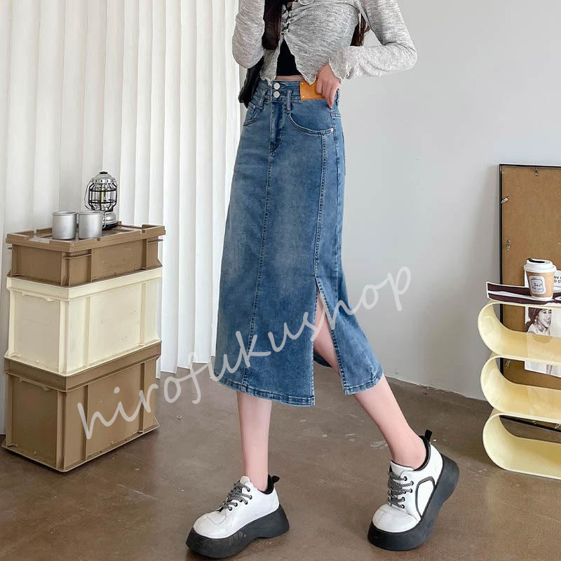 デニムスカート レディース タイトスカート マキシ丈スカート ハイウエスト 大きいサイズ おしゃれ 美脚 春秋 お洒落 ボスリット入り 着痩せ 
