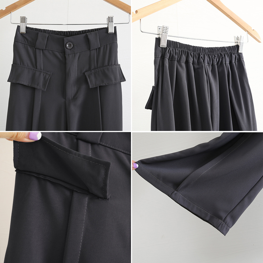 ワイドパンツ ハイウエストスラックス脚長 。可  