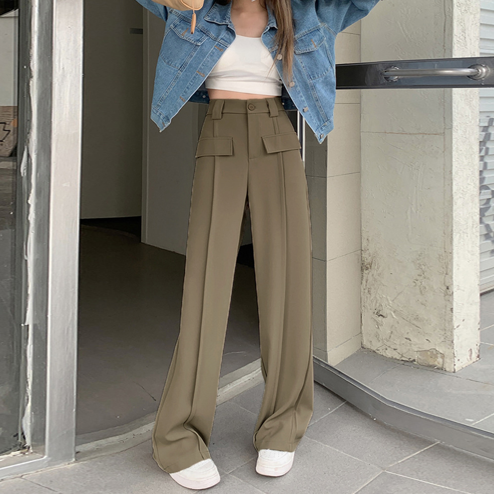ワイドパンツ ハイウエストスラックス脚長 。可  