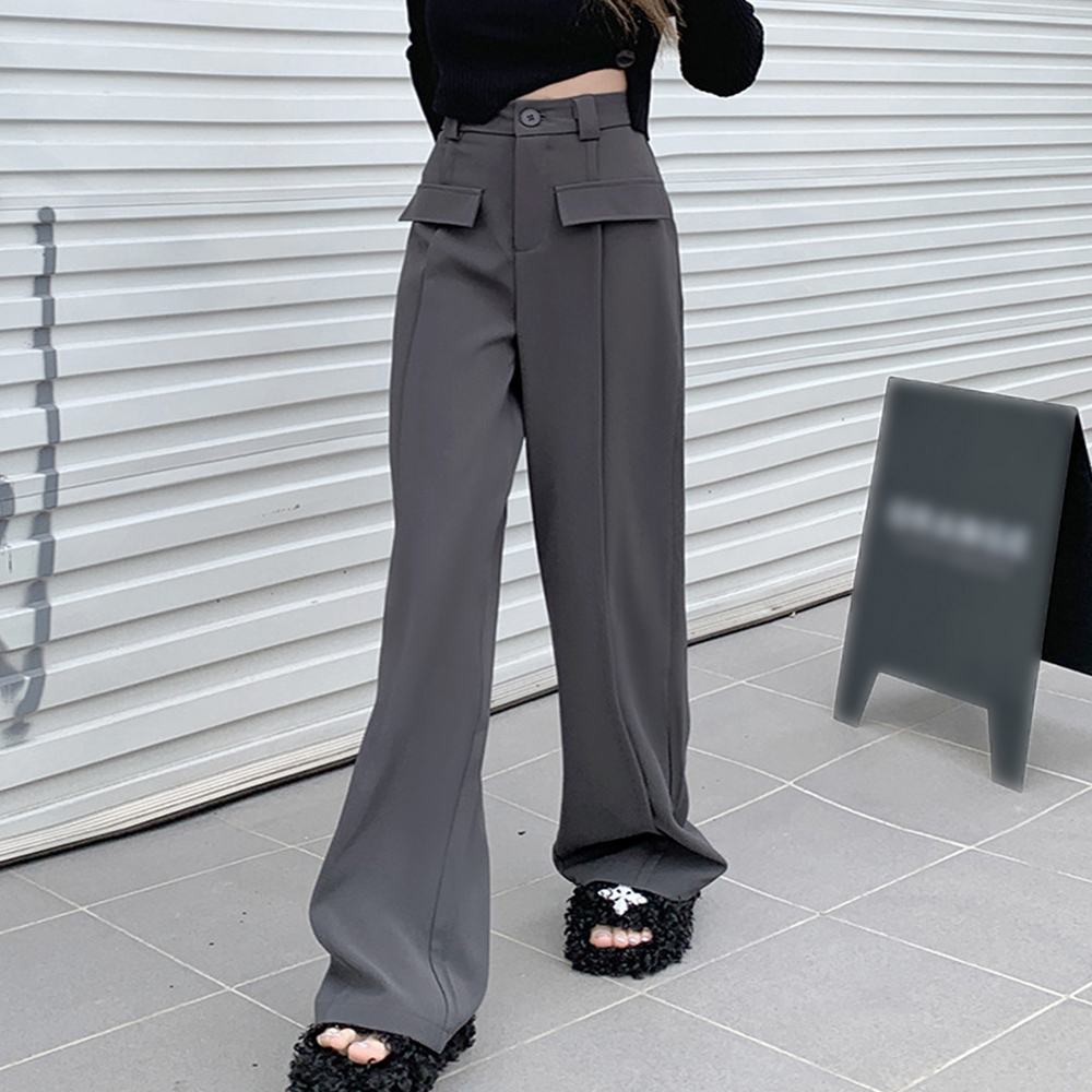 ワイドパンツ ハイウエストスラックス脚長 。可  