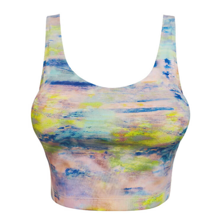 ヨガウェア タンクトップ ホットヨガ ブラ スポーツブラ 柄 インナー フィットネス Uネック 長め 体系カバー おしゃれ ノースリーブ トップス 