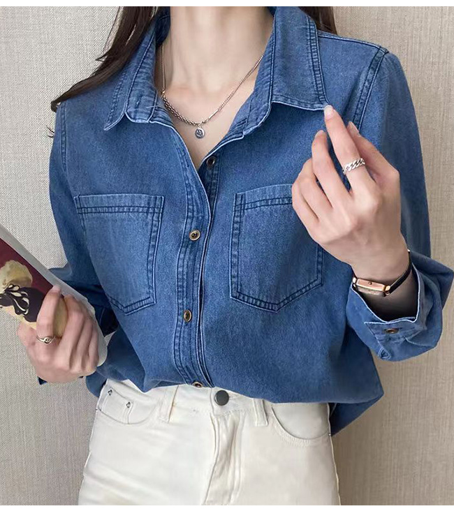 デニムシャツ レディース 長袖 トップス ブラウス 大きいサイズ ウォッシュ加工 可愛い おしゃれ デニム 春秋 シャツ カジュアル 