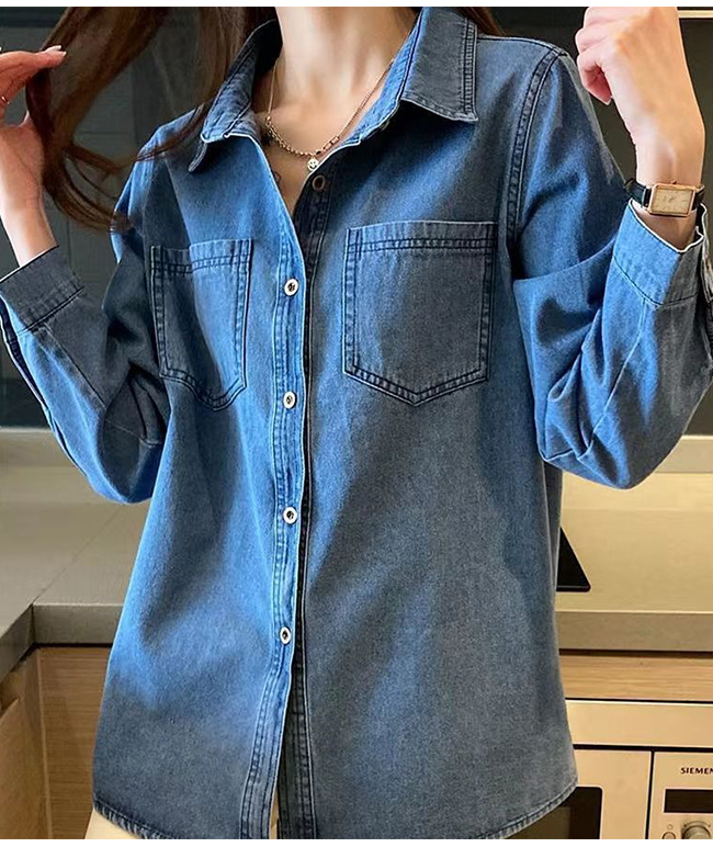 デニムシャツ レディース 長袖 トップス ブラウス 大きいサイズ ウォッシュ加工 可愛い おしゃれ デニム 春秋 シャツ カジュアル 