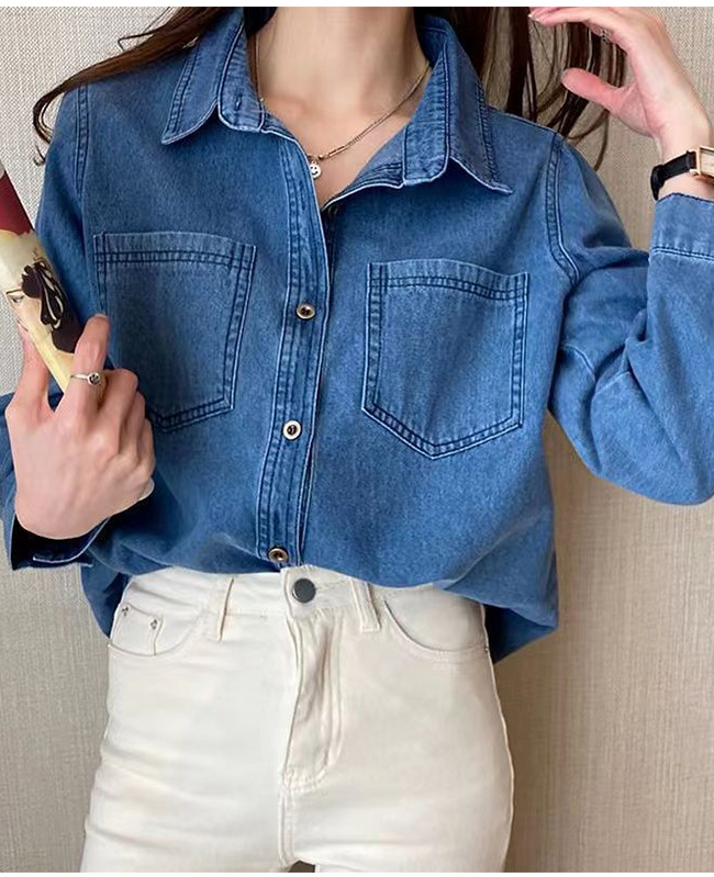 デニムシャツ レディース 長袖 トップス ブラウス 大きいサイズ ウォッシュ加工 可愛い おしゃれ デニム 春秋 シャツ カジュアル 