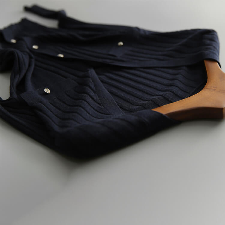 カーディガン レディース 韓国 ニット リブ Vネック レトロ エレニットカーディガン 春 無地 ポケット 長袖 ブルー 秋 ＯＬ オフィス 