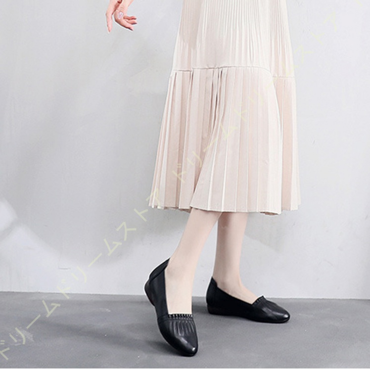 歩きやすい パンプス ウェッジソール ローヒール フラットパンプス レディース ギャザー 美脚 痛くない コンフォート アーモンドトゥ スリッポン 3CMヒール 