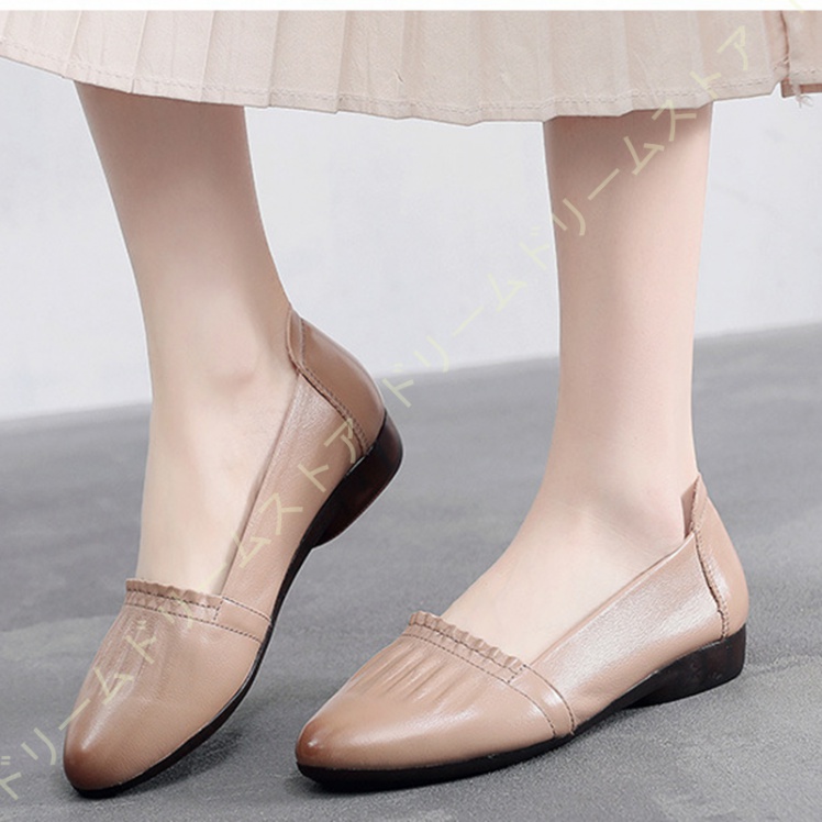 歩きやすい パンプス ウェッジソール ローヒール フラットパンプス レディース ギャザー 美脚 痛くない コンフォート アーモンドトゥ スリッポン 3CMヒール 