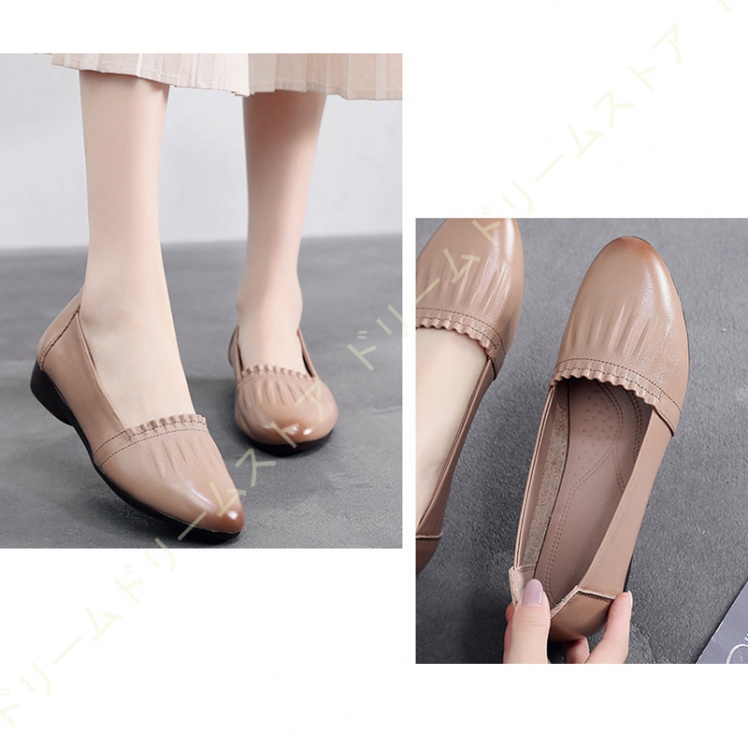 歩きやすい パンプス ウェッジソール ローヒール フラットパンプス レディース ギャザー 美脚 痛くない コンフォート アーモンドトゥ スリッポン 3CMヒール 