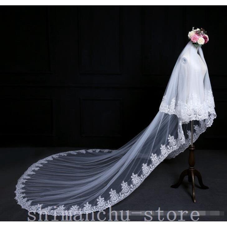 ロングベールウエディングベールロングベールダウンベール花柄レース刺繍ブライダル結婚式ベール花嫁披露宴1.5 3 5Mウェディング小物二次会  