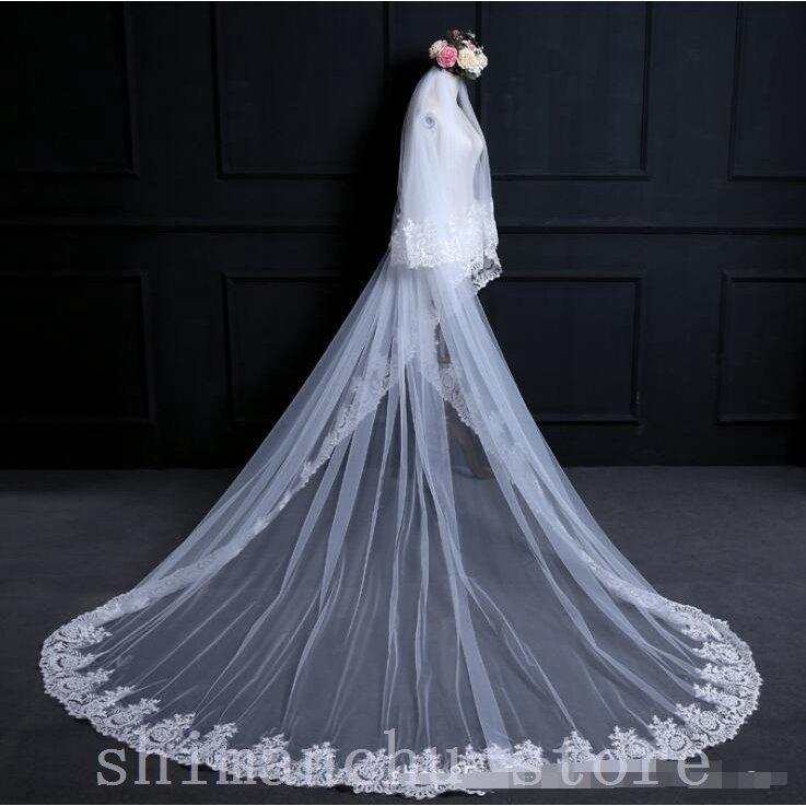 ロングベールウエディングベールロングベールダウンベール花柄レース刺繍ブライダル結婚式ベール花嫁披露宴1.5 3 5Mウェディング小物二次会  