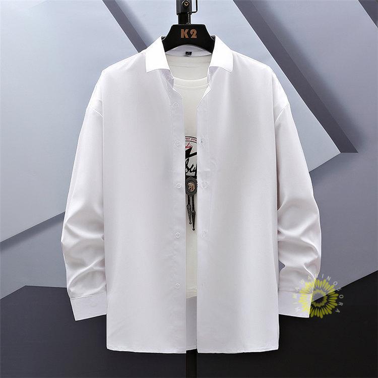 長袖シャツ メンズ シャツ ゆったり カジュアルシャツ 無地 ビジネス おしゃれ 大きいサイズ 白シャツ 秋服 秋 ファッション トップス 