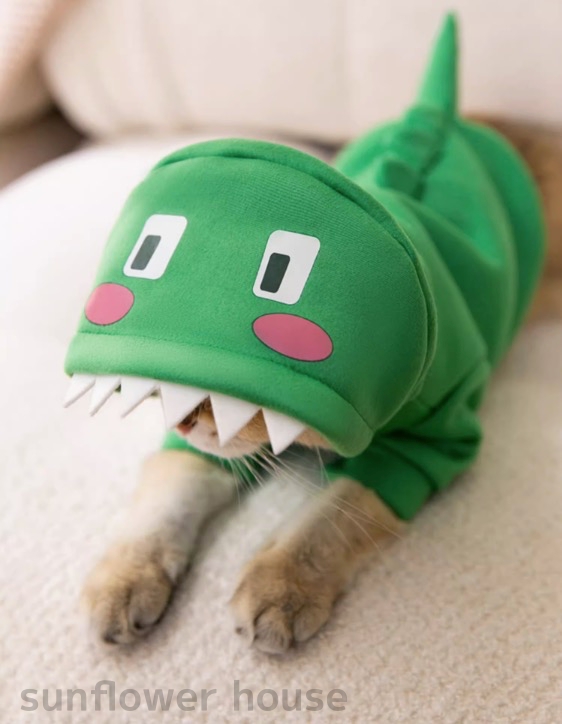 ペット服 ネコ服 怪獣服 恐竜服 緑色 部屋着 くつろぎ 快適 。 旅 イベント カジュアル 軽量 小旅行 かわいい おでかけ 着心地 