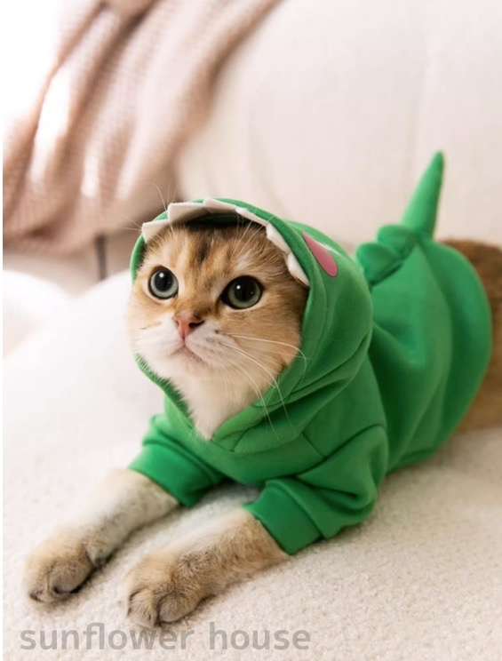 ペット服 ネコ服 怪獣服 恐竜服 緑色 部屋着 くつろぎ 快適 。 旅 イベント カジュアル 軽量 小旅行 かわいい おでかけ 着心地 