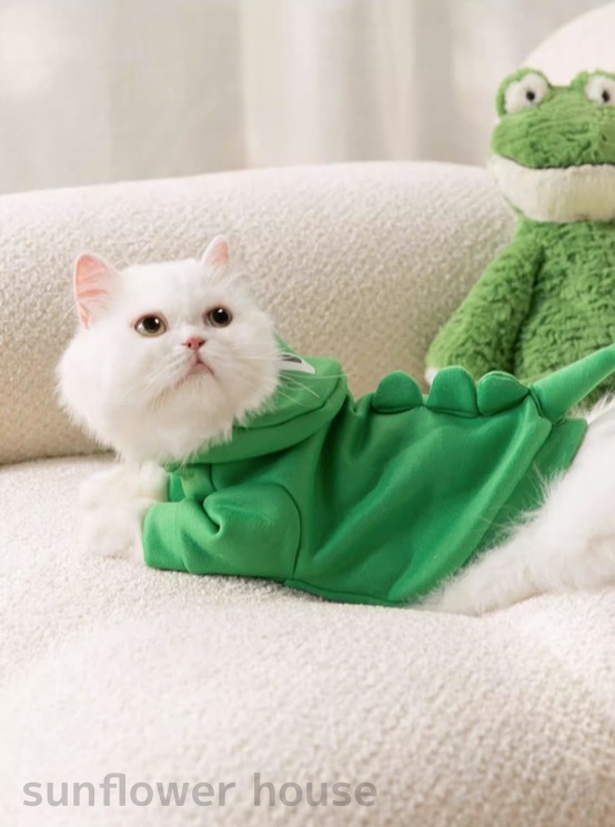 ペット服 ネコ服 怪獣服 恐竜服 緑色 部屋着 くつろぎ 快適 。 旅 イベント カジュアル 軽量 小旅行 かわいい おでかけ 着心地 
