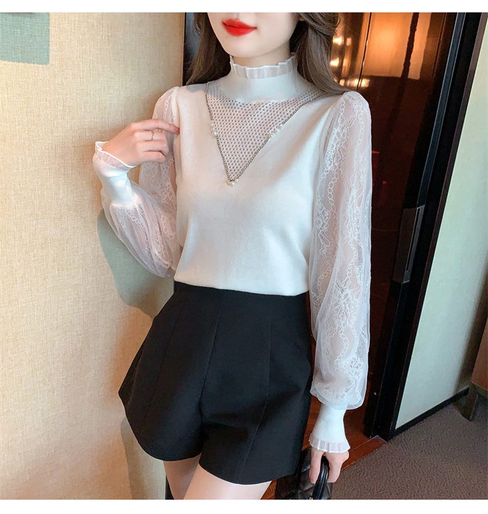 パフスリーブ 長袖シャツ ブラウス ニット トップス レディース Vネック 大人 キレイめ上品 長袖 シンプル カジュアル 