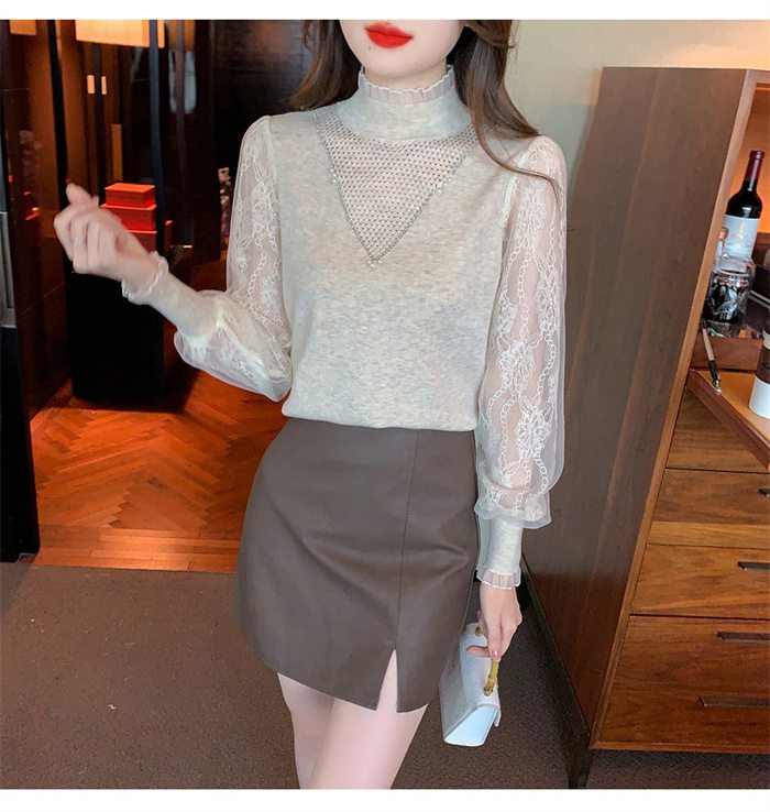 パフスリーブ 長袖シャツ ブラウス ニット トップス レディース Vネック 大人 キレイめ上品 長袖 シンプル カジュアル 