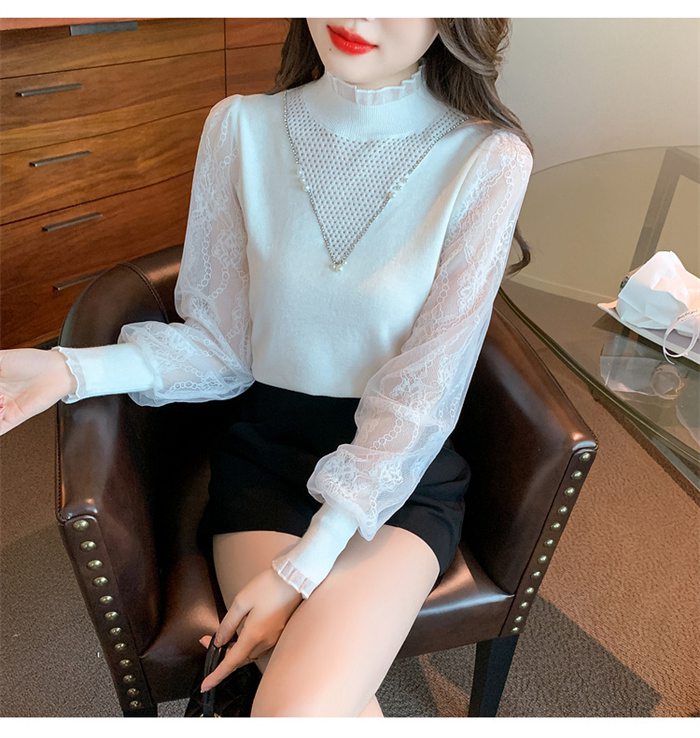 パフスリーブ 長袖シャツ ブラウス ニット トップス レディース Vネック 大人 キレイめ上品 長袖 シンプル カジュアル 