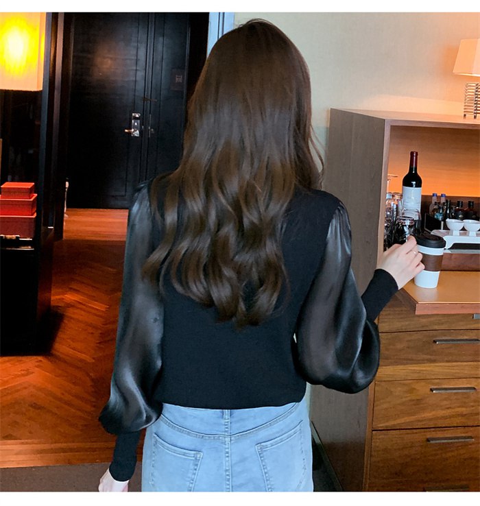 パフスリーブ 長袖シャツ ブラウス ニット トップス レディース Vネック 大人 キレイめ上品 長袖 シンプル カジュアル 