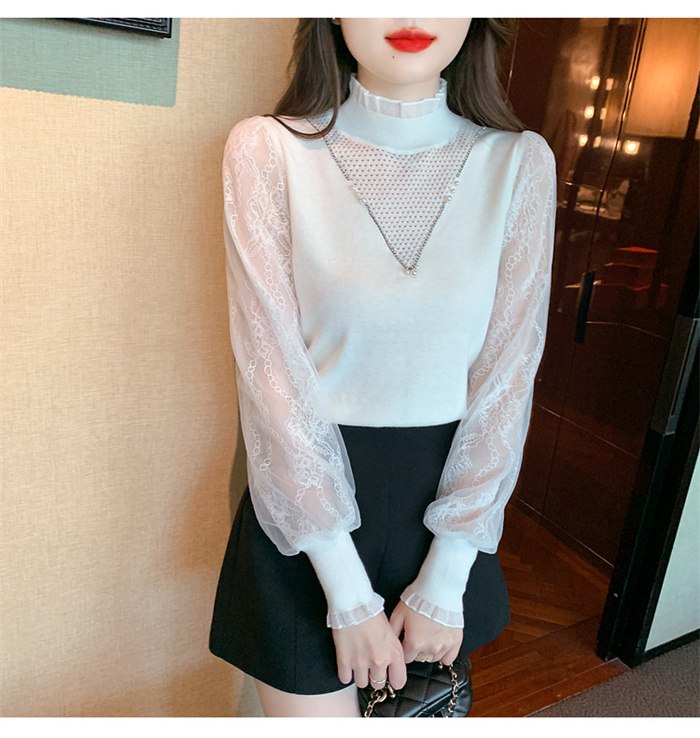 パフスリーブ 長袖シャツ ブラウス ニット トップス レディース Vネック 大人 キレイめ上品 長袖 シンプル カジュアル 