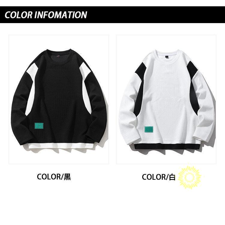 Tシャツ 長袖 メンズ ティーシャツ プルオーバー レイヤード風 カラー切替 秋 クルーネック 秋服長袖Tシャツ トップス 