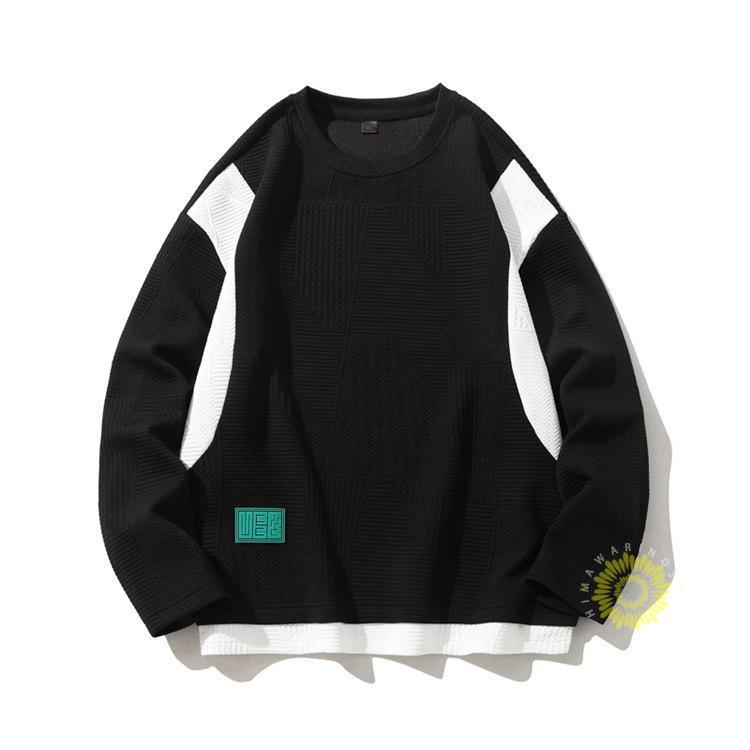 Tシャツ 長袖 メンズ ティーシャツ プルオーバー レイヤード風 カラー切替 秋 クルーネック 秋服長袖Tシャツ トップス 