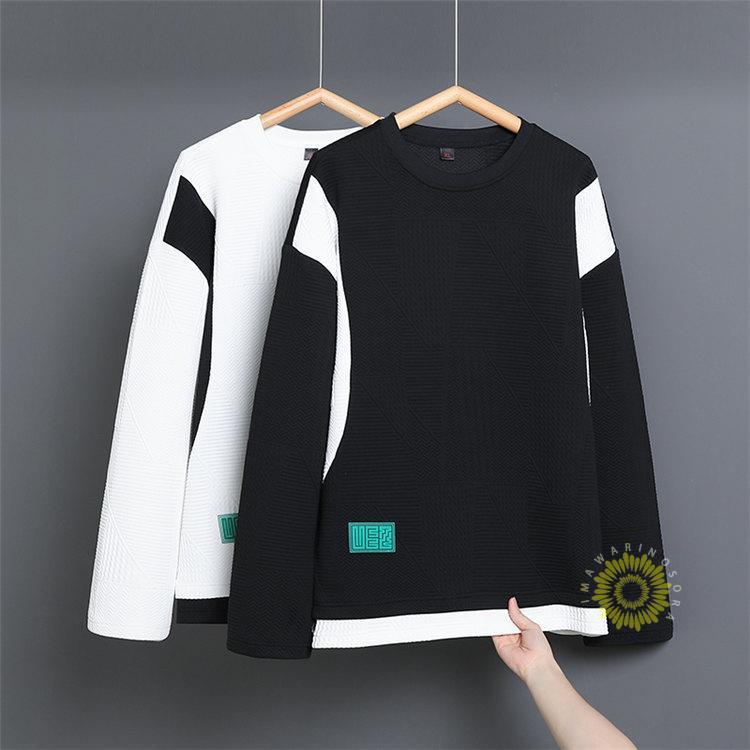 Tシャツ 長袖 メンズ ティーシャツ プルオーバー レイヤード風 カラー切替 秋 クルーネック 秋服長袖Tシャツ トップス 