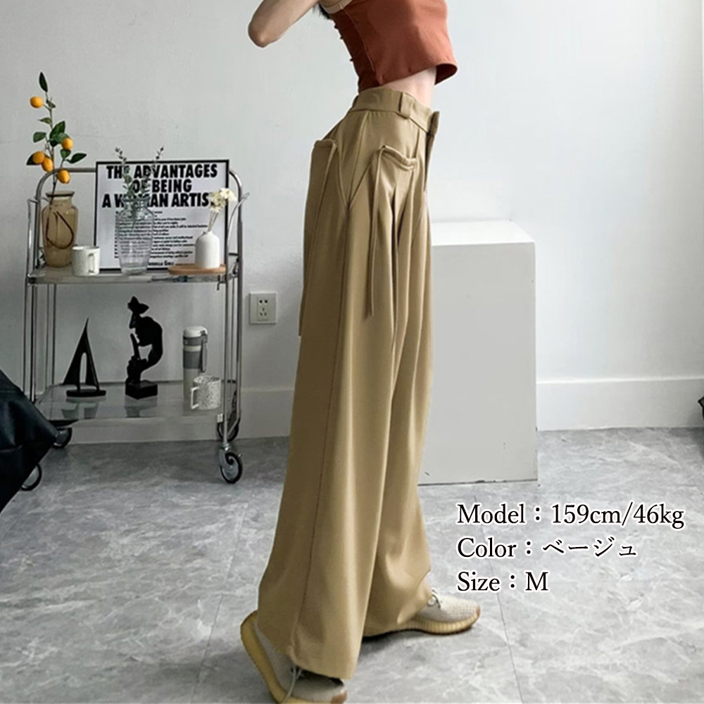 ワイドパンツ レディースハイウエスト韓国 。可  