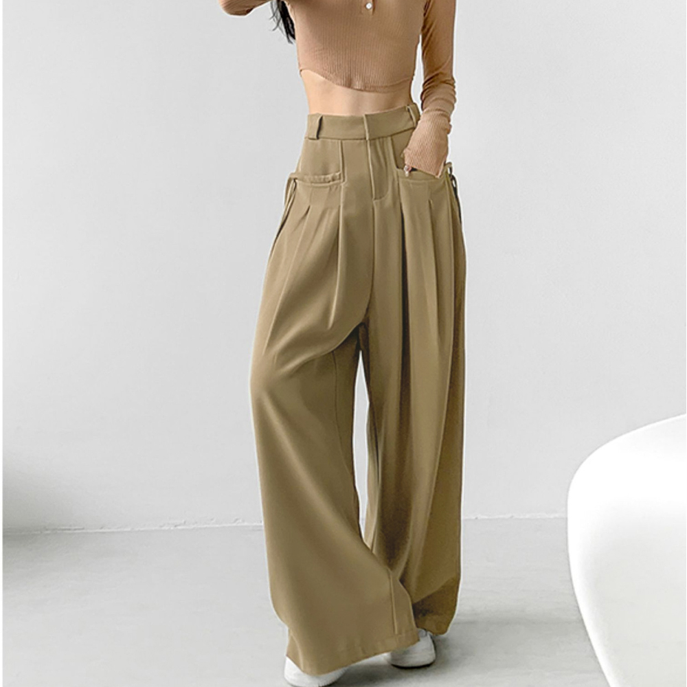 ワイドパンツ レディースハイウエスト韓国 。可  