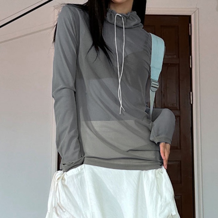 Tシャツ レディース 長袖Tシャツ 長袖 シースルー 透け感 トップス カジュアル 通気性 ボトルネック メッシュ セクシー 薄手 