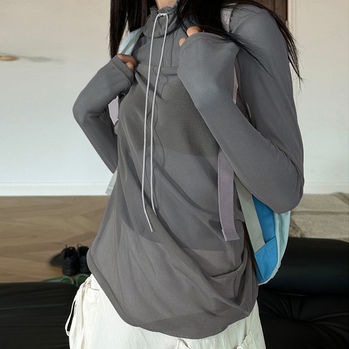 Tシャツ レディース 長袖Tシャツ 長袖 シースルー 透け感 トップス カジュアル 通気性 ボトルネック メッシュ セクシー 薄手 