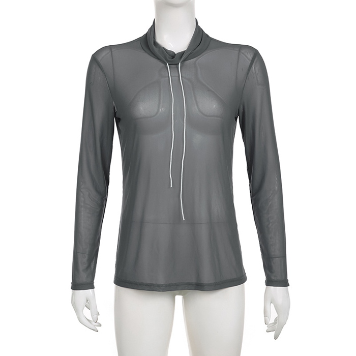 Tシャツ レディース 長袖Tシャツ 長袖 シースルー 透け感 トップス カジュアル 通気性 ボトルネック メッシュ セクシー 薄手 