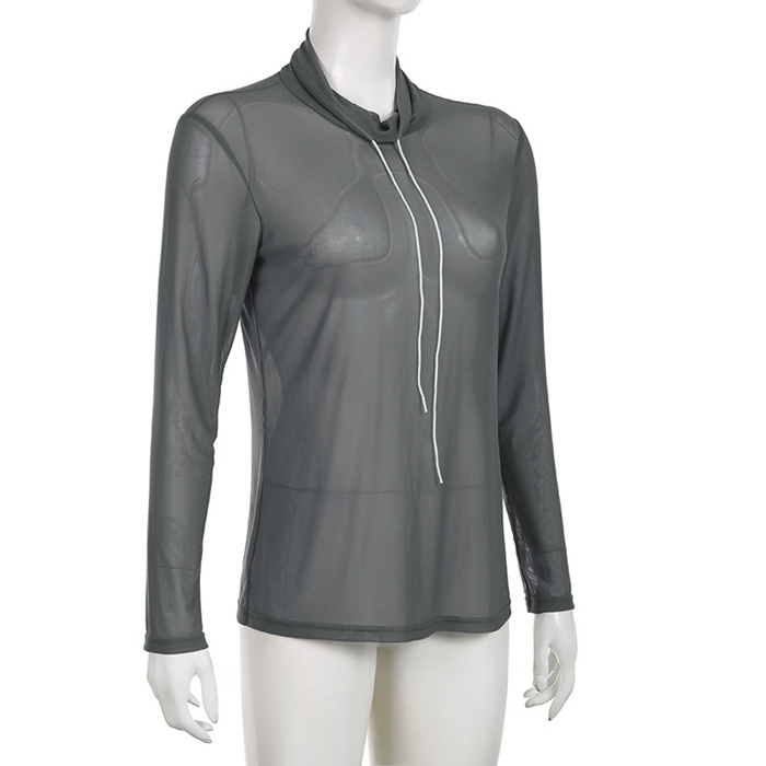 Tシャツ レディース 長袖Tシャツ 長袖 シースルー 透け感 トップス カジュアル 通気性 ボトルネック メッシュ セクシー 薄手 